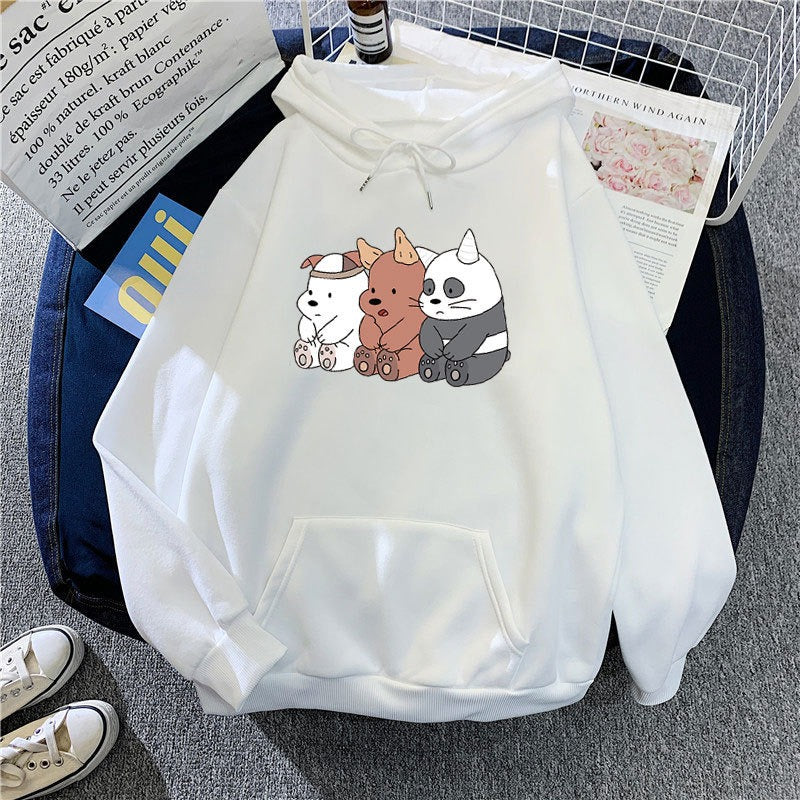 Autumn And Winter New Cartoon Print Students Loose Long-Sleeved Top Coat Plus Down Hooded Sweater