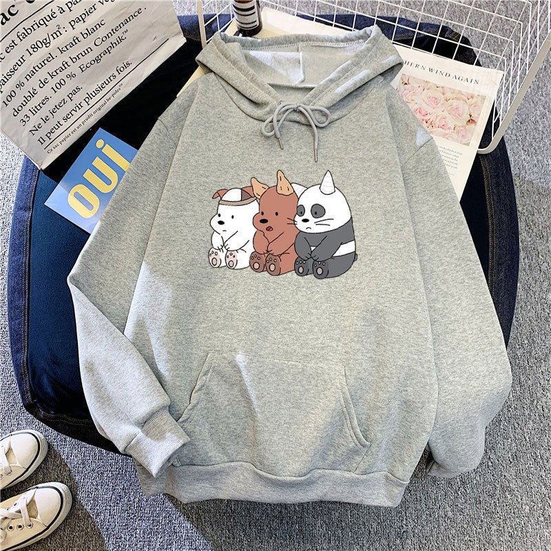 Autumn And Winter New Cartoon Print Students Loose Long-Sleeved Top Coat Plus Down Hooded Sweater