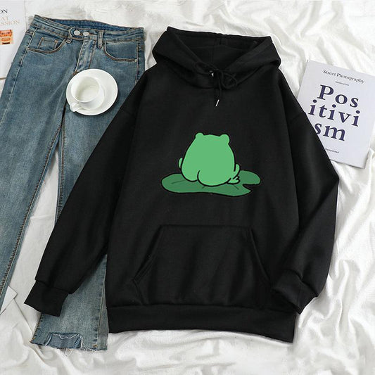 Cute Frog Sweater Men And Women Students In Autumn And Winter New Round Neck Hooded Pocket Tops Trend Cartoon