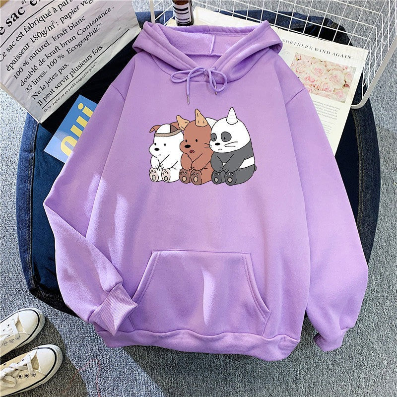 Autumn And Winter New Cartoon Print Students Loose Long-Sleeved Top Coat Plus Down Hooded Sweater