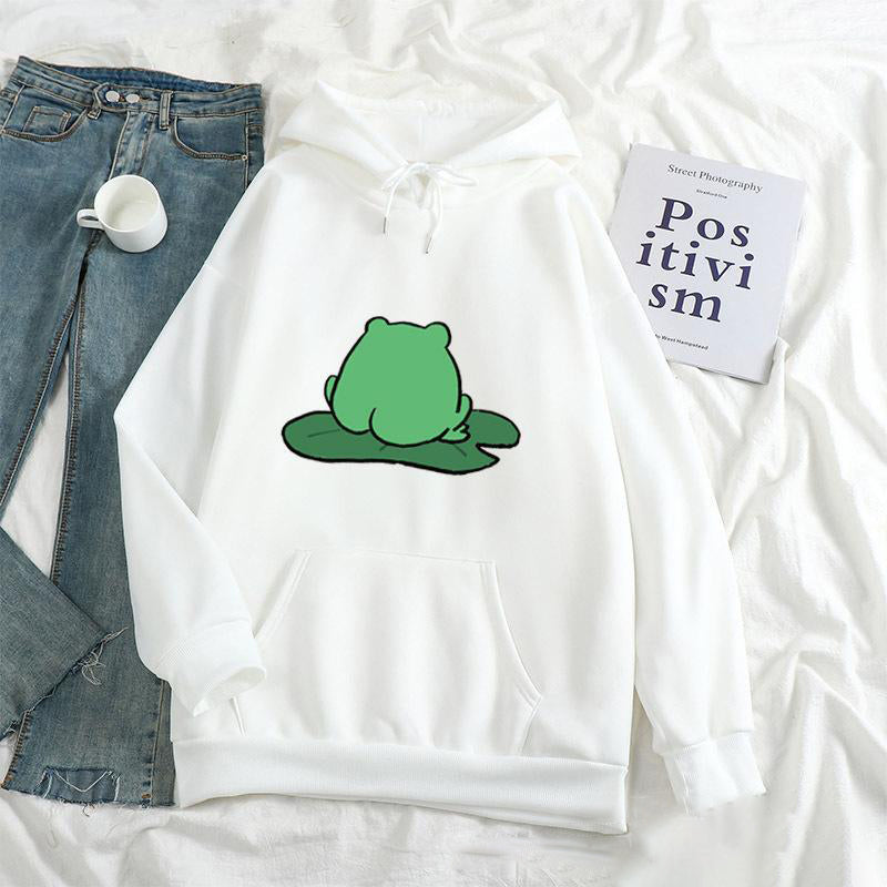 Cute Frog Sweater Men And Women Students In Autumn And Winter New Round Neck Hooded Pocket Tops Trend Cartoon