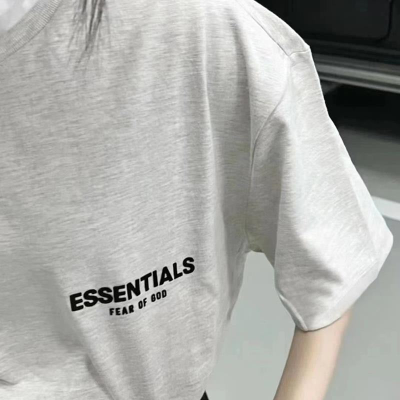 FOG Double Thread ESSENTIALS Fashion Brand Season 8 Flocking Print Couple Summer Loose Boyfriend Style Short Sleeve T shirt