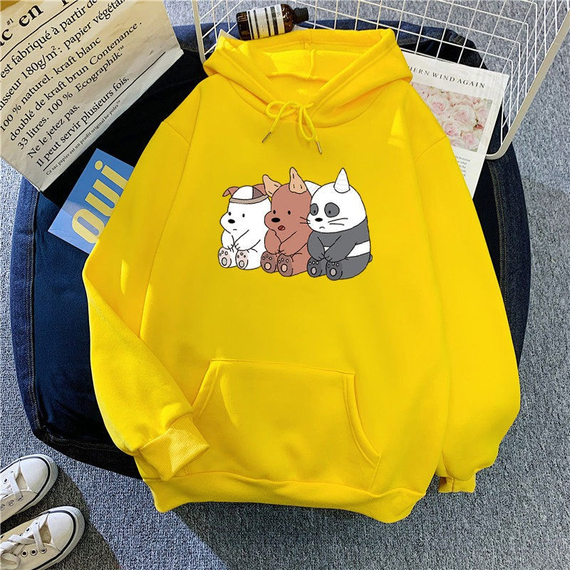 Autumn And Winter New Cartoon Print Students Loose Long-Sleeved Top Coat Plus Down Hooded Sweater