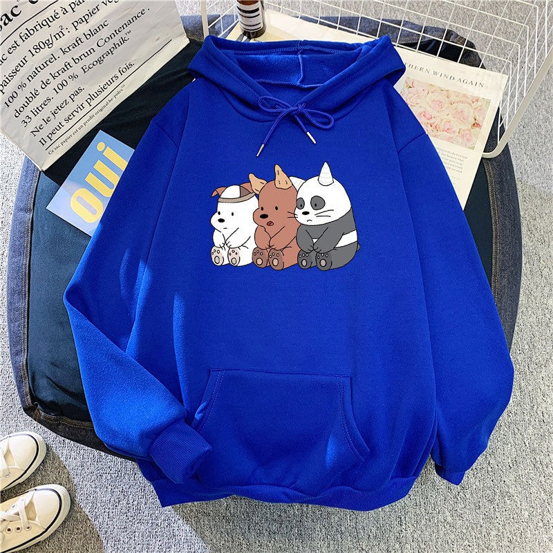 Autumn And Winter New Cartoon Print Students Loose Long-Sleeved Top Coat Plus Down Hooded Sweater