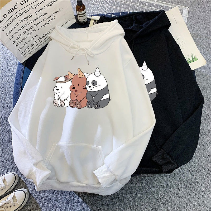 Autumn And Winter New Cartoon Print Students Loose Long-Sleeved Top Coat Plus Down Hooded Sweater