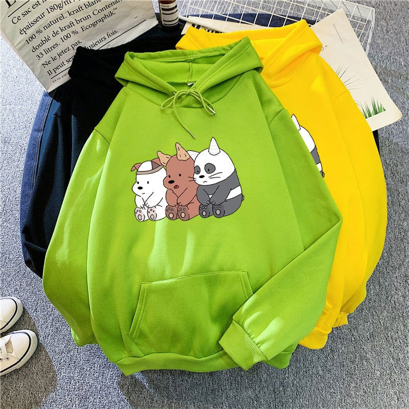 Autumn And Winter New Cartoon Print Students Loose Long-Sleeved Top Coat Plus Down Hooded Sweater