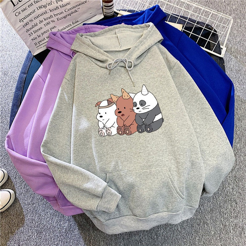 Autumn And Winter New Cartoon Print Students Loose Long-Sleeved Top Coat Plus Down Hooded Sweater