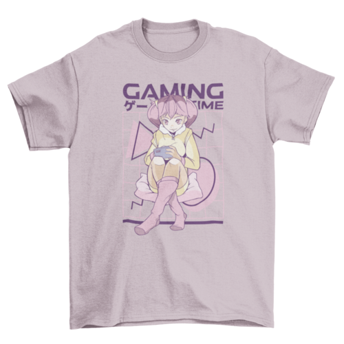 Pink hair anime gamer girl t-shirt