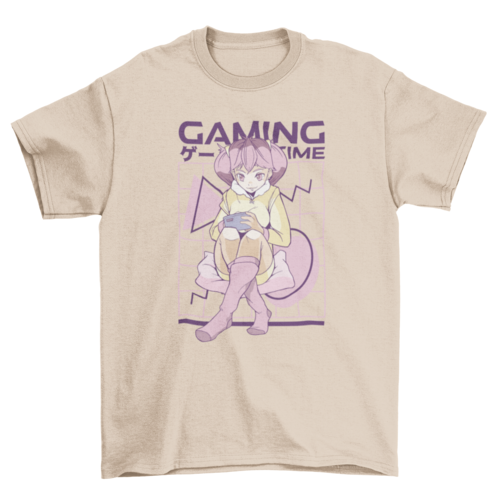 Pink hair anime gamer girl t-shirt